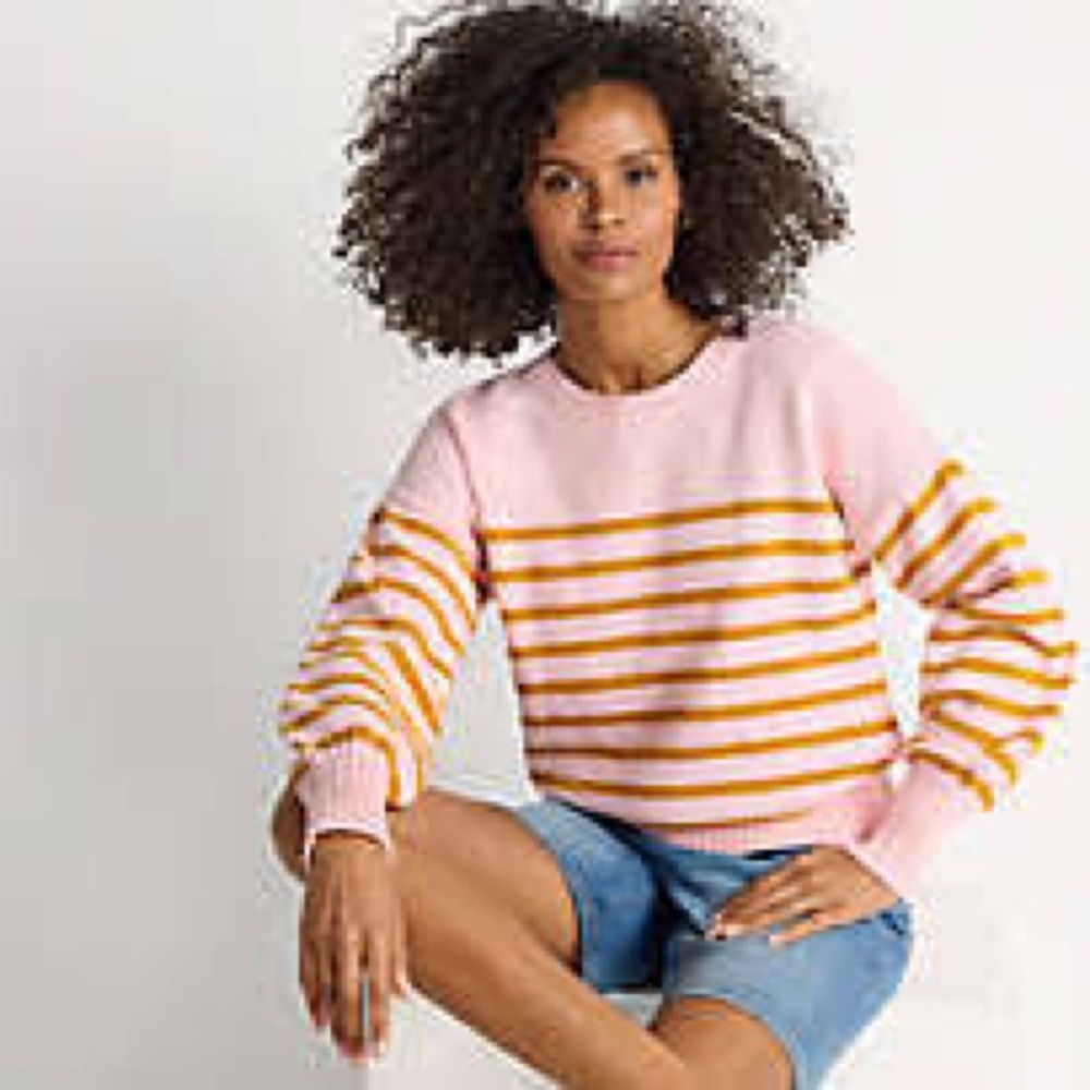 Lands' End Pink and Orange Striped Sweater